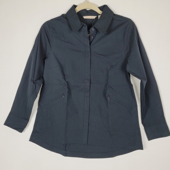 NWT Soft Surroundings Shore Thing Shirt Size PXS Black Zippered Patch Pockets - Picture 1 of 10